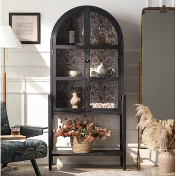 كونسول جداري مصنوع من الخشب الاسود مطعم بالزجاج كلاسيك فنتج 