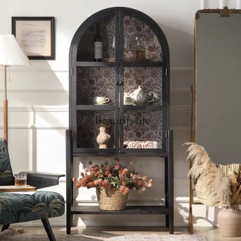 كونسول جداري مصنوع من الخشب الاسود مطعم بالزجاج كلاسيك فنتج 