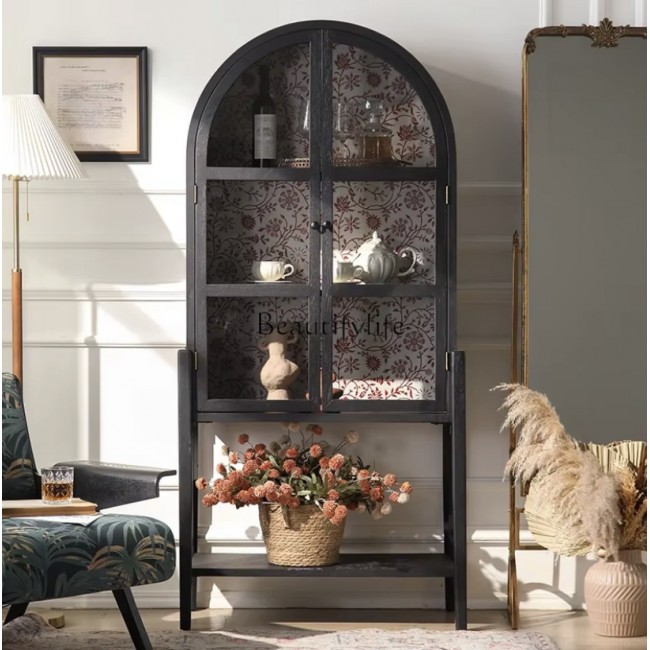 كونسول جداري مصنوع من الخشب الاسود مطعم بالزجاج كلاسيك فنتج 