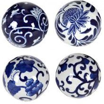 طقم الكرات المزخرفة بالسراميك الأزرق والأبيض 4 قطع 8291