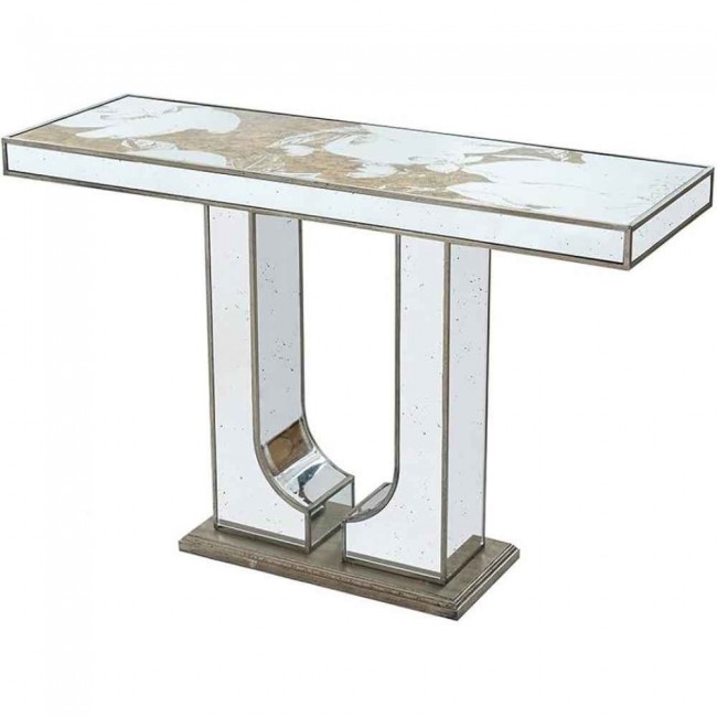 كونسول جداري مودرن مصنوع من الخشب بتكسيات من المرايا 8421