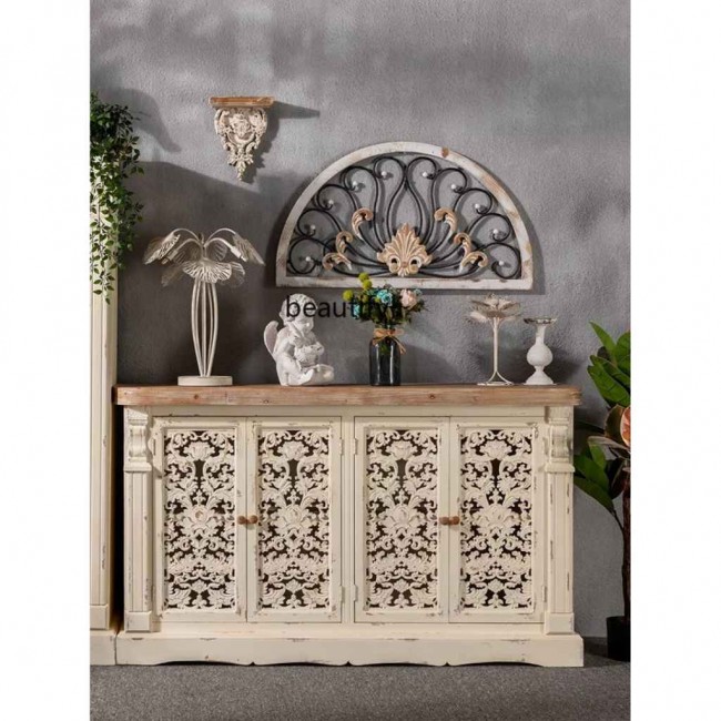 كونسول جداري خشب طبيعي حفر يدوي ابيض كونسول جداري خشب طبيعي حفر يدوي ابيض