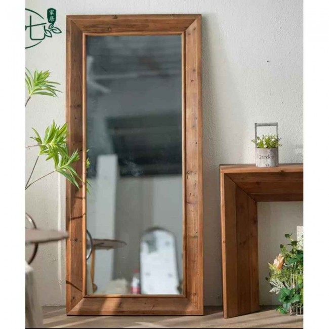 مرايا ارضيه باطار مصنوع من الخشب الطبيعي بستايل فنتج بارتفاع - 165cm -8834
