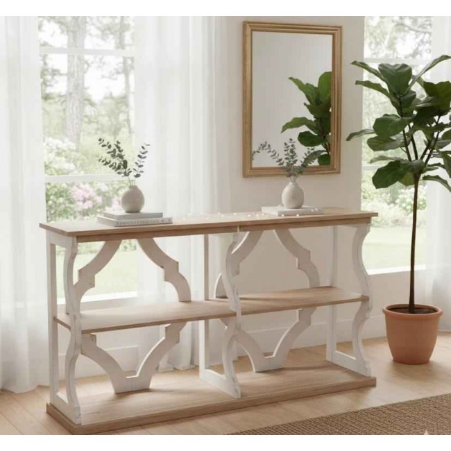 كونسول جداري من الخشب الطبيعي بتصميم شابي شيك فنتج 8209