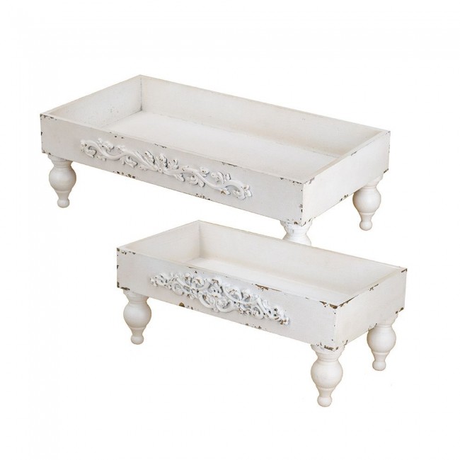 طقم صواني خشبية بيضاء عتيقة بقاعدة مرفوع بتصميم شابي شيك العدد2 8217 طقم صواني خشبية بيضاء عتيقة بقاعدة مرفوع بتصميم شابي شيك العدد2 8217