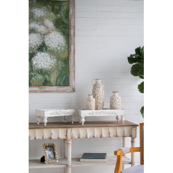 طقم صواني خشبية بيضاء عتيقة بقاعدة مرفوع بتصميم شابي شيك العدد2 8217