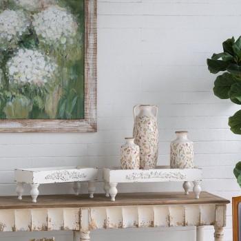 طقم صواني خشبية بيضاء عتيقة بقاعدة مرفوع بتصميم شابي شيك العدد2 8217 طقم صواني خشبية بيضاء عتيقة بقاعدة مرفوع بتصميم شابي شيك العدد2 8217