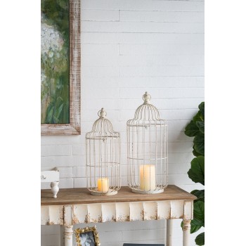 شمعدان معدن بتصميم قفص الطيورا ذات طابع ريفي متوفر حجمين 8216