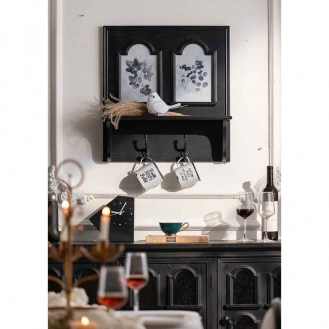 رف جداري اسود من خشب الطبيعي على الطراز الاروبي مع خطافات -L5681 رف جداري اسود من خشب الطبيعي على الطراز الاروبي مع خطافات -L5681