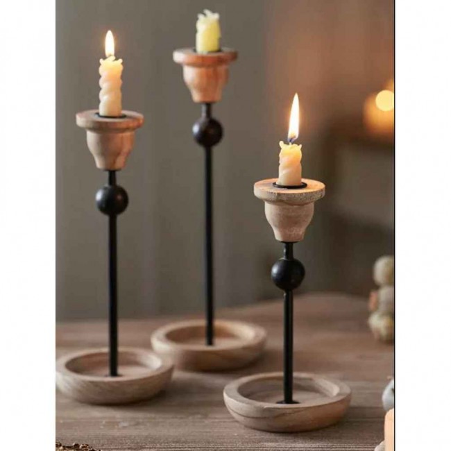 تحفه شمعدان من الخشب ومعدن بتصميم مودرن متوفر 3 احجام 8892