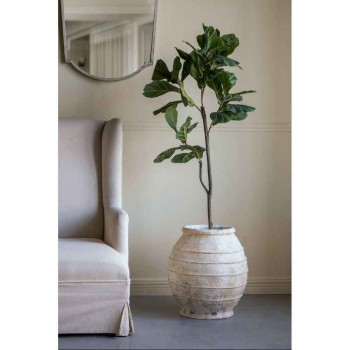 فازه مصنوعه من الفخار بيضاء بخطوط أفقية بارزة 8146