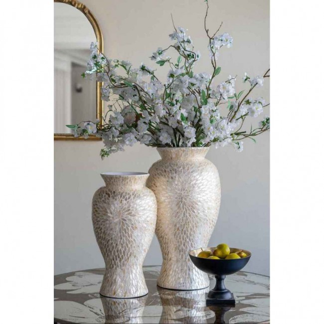 فازه فاخره مطعمه بصدف الطبيعي باللون البيج متوفر الحجمين 8116