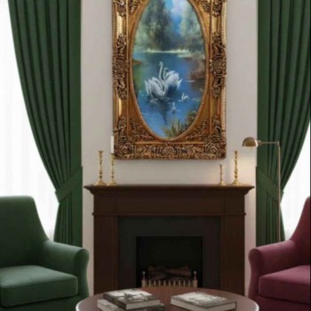 لوحة جدارية فنية كلاسيكيةكانفس بإطار ذهبي مزخرف 6652