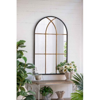 مرايا جداري بإطار معدني أسود وذهب بتصميم اوربي انيق 8154