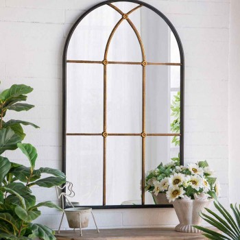 مرايا جداري بإطار معدني أسود وذهب بتصميم اوربي انيق 8154