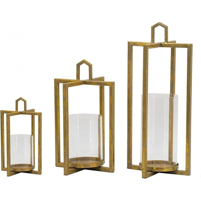 طقم شمعدان معدن بتصميم فانوس هندسي عدد 3 قطع 8270