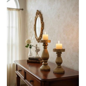 طقم شمعدان ذهبية ريفية للشموع العمودية بتصميم ابداعي متوفر الحجمين 8194