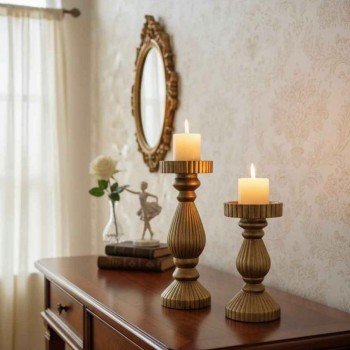 طقم شمعدان ذهبية ريفية للشموع العمودية بتصميم ابداعي متوفر الحجمين 8194 طقم شمعدان ذهبية ريفية للشموع العمودية بتصميم ابداعي متوفر الحجمين 8194