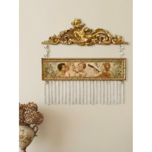 ديكور حائط كلاسيك ذهبي مع صورة انجل وخرز بتصميم اوربي 9273