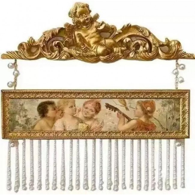 ديكور حائط كلاسيك ذهبي مع صورة انجل وخرز بتصميم اوربي 9273