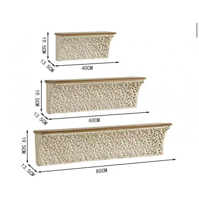 رف جداري بسطح  خشبي بزخارف من المعدن بلمسه من الفخامه كلاسيكيه متوفر 3 احجام مختلفه 9386-