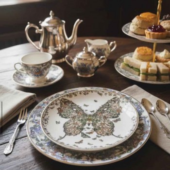  طقم صحن سيراميك مزخرف بتصميم الفراشه ومزخرفه بالحوافبلمسات اوربيه العدد 2 L9079