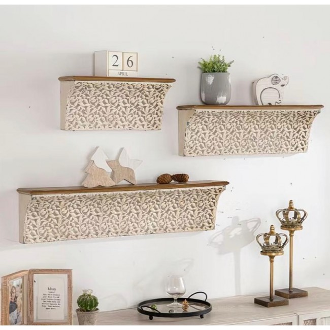 رف جداري بسطح  خشبي بزخارف من المعدن بلمسه من الفخامه كلاسيكيه متوفر 3 احجام مختلفه 9386-