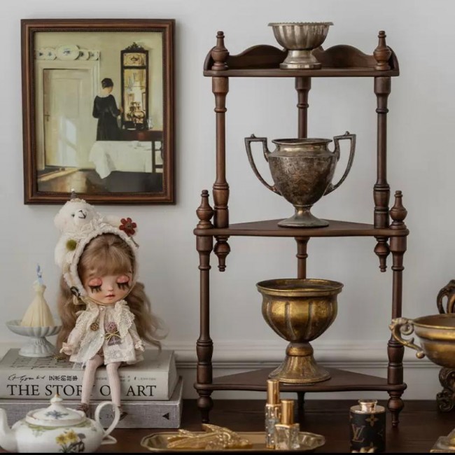 رف الطاولة خشبي3 طبقات بزخارف كلاسيكيه بتصميم ريفي 9285