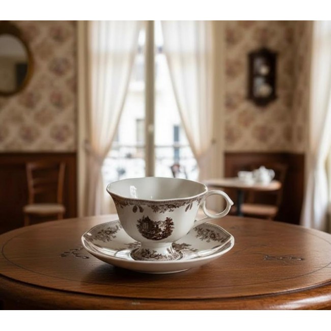 كوب شاي وصحن سراميك بنقوش ريفيه كلاسيكيه 9336