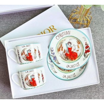  طقم كوب وصحن شاي من السيراميك بلمسات من الجمال براند ديور العدد 2 قطعه 9041