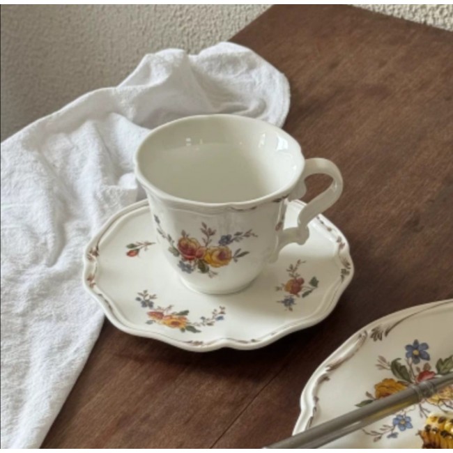طقم كوب شاي وصحن من سراميك بنمط الزهور الريفية 9011