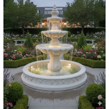 نافورة الكلاسيكية للحديقة الخارجية ضخمة من ثلاثة مستويات مصنوعة من الحجر الأبيض 8187 نافورة الكلاسيكية للحديقة الخارجية ضخمة من ثلاثة مستويات مصنوعة من الحجر الأبيض 8187