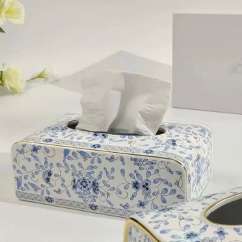 علبه مناديل سيراميك بزخارف نباتيه وازهار بتصميم اوربي كلاسيك 9038