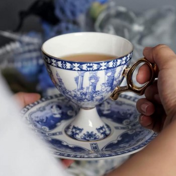 كوب وصحن سيراميك ملكي فاخر بتصميم اوربي 9064 كوب وصحن سيراميك ملكي فاخر بتصميم اوربي 9064