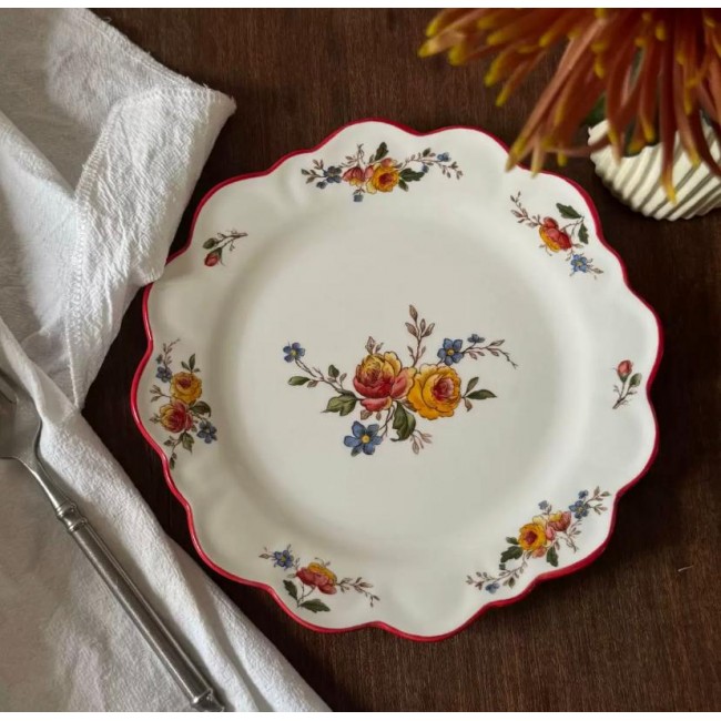 صحن سيراميك متموج الحافه بنقوش زخرفيه ريفيه انيقه 9003