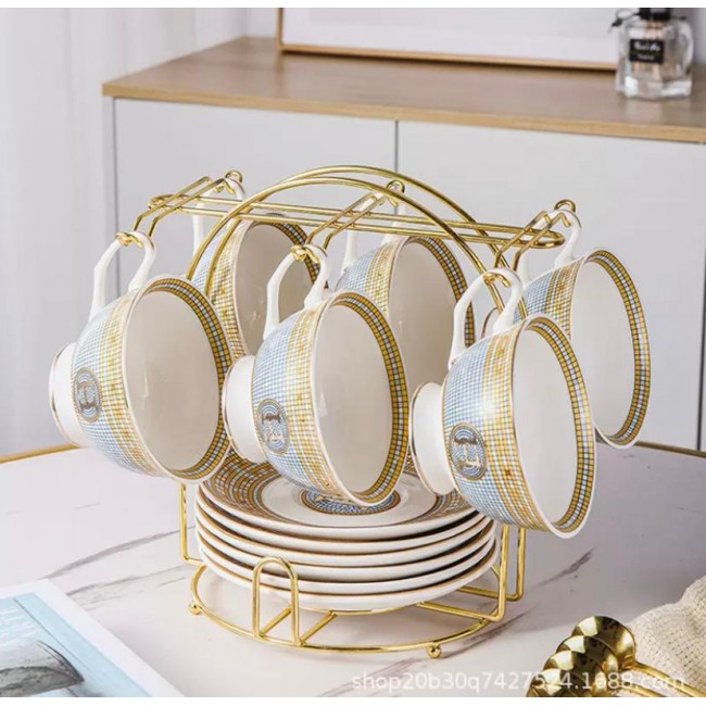 طقم كوب وصحن سراميك بتصميم انيق من هيرمز عدد 18قطعه 8654