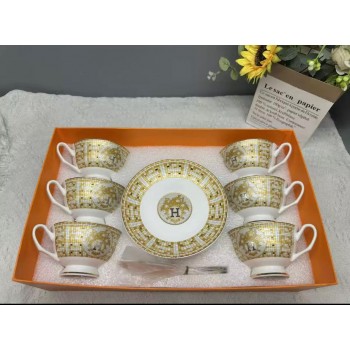 طقم اكواب وصحن من سراميك عالية الجوده من هيرمز من العدد18قطعه 8654