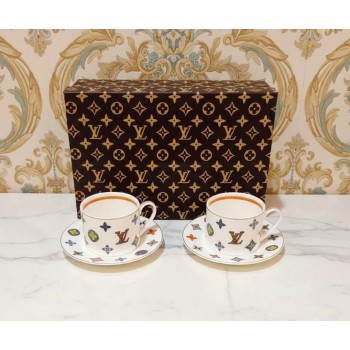 طقم كوب وصحن شاي من سراميك من لويس فيتون عدد4قطع 9050