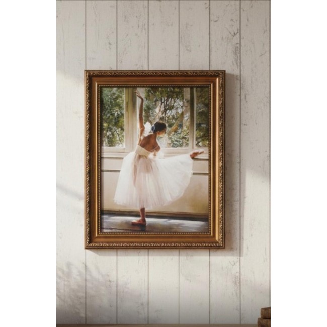 لوحه فنيه جداري مطبوع  كانفس  باطار ذهبي مزخرف بتصميم اوربي متوفر ب3 احجام مختلفه  7348