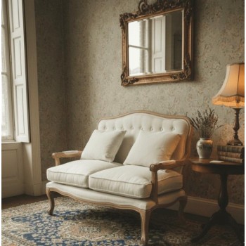 كنب لشخصين كلاسيكي بنمط فرنسي فاخر من خشب البلوط الطبيعي 2456