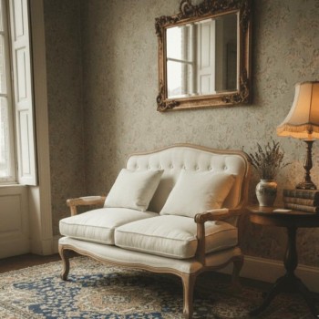 كنب لشخصين كلاسيكي بنمط فرنسي فاخر من خشب البلوط الطبيعي 2456