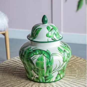 فازه سيراميك بغطاء فاخره بزخارف اوراق النخيل الخضراء تضيف انتعاش للمنزل 8429 فازه سيراميك بغطاء فاخره بزخارف اوراق النخيل الخضراء تضيف انتعاش للمنزل 8429