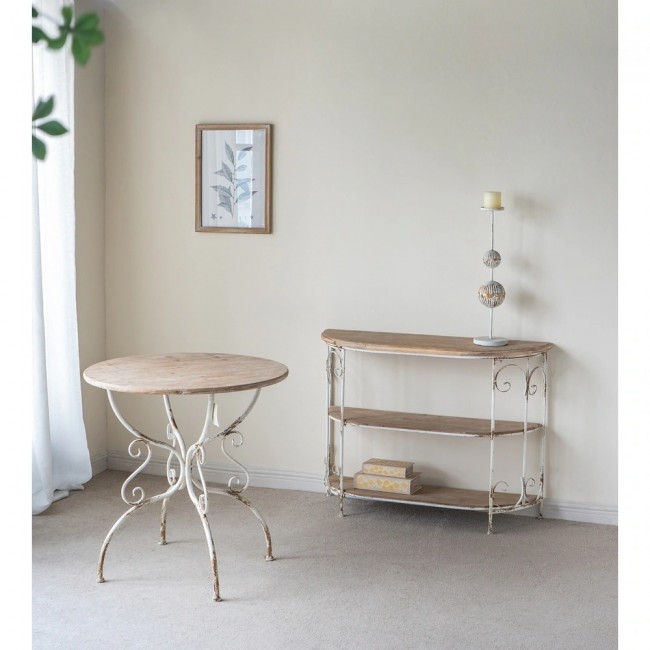 طاوله مصنوعه من المعدن مشغول يدويا بسطع دائري خشبي على الطراز الفرنسي 8148