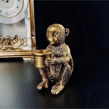 شمعدان مزخرف من الراتنج الذهبي على شكل قرد 8494 شمعدان مزخرف من الراتنج الذهبي على شكل قرد 8494