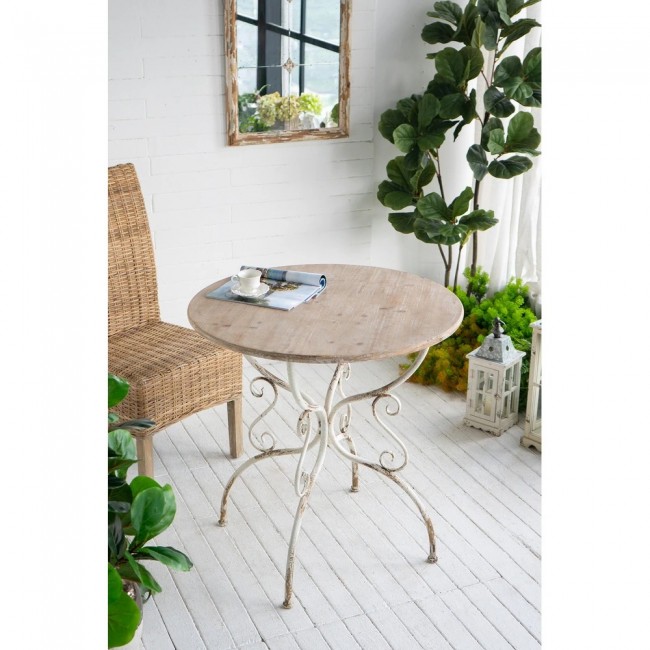 طاوله مصنوعه من المعدن مشغول يدويا بسطع دائري خشبي على الطراز الفرنسي 8148