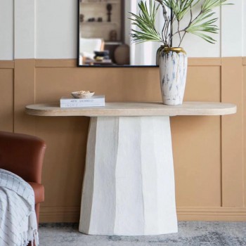 كونسول جداري بتصميم عصري بسطح خشب وقاعده بيضاء بلمسات ريفيه 8561