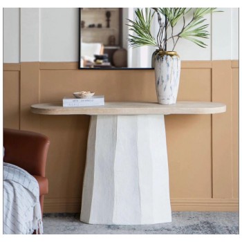 كونسول جداري بتصميم عصري بسطح خشب وقاعده بيضاء بلمسات ريفيه 8561