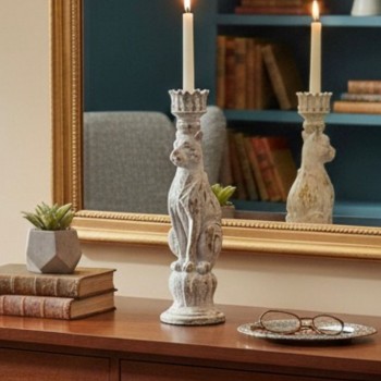 شمعدان بتصميم قط بلمسه عتيقه L8570 شمعدان بتصميم قط بلمسه عتيقه L8570