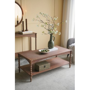 طاولة وسط من خشب المانجو الطبيعي بتفاصيل ريفيه ناعمه باللون البني الفنتج الدافئ 8610