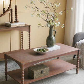 طاولة وسط من خشب المانجو الطبيعي بتفاصيل ريفيه ناعمه باللون البني الفنتج الدافئ 8610